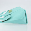 Salvatore Ferragamo Gancini Hand Bag Leather Turquoise Blue Gold Auth 150296-5