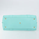 Salvatore Ferragamo Gancini Hand Bag Leather Turquoise Blue Gold Auth 150296-9