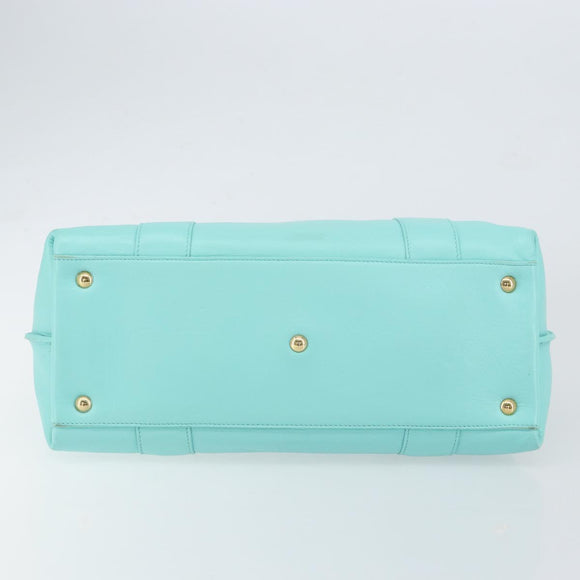 Salvatore Ferragamo Gancini Hand Bag Leather Turquoise Blue Gold Auth 150296