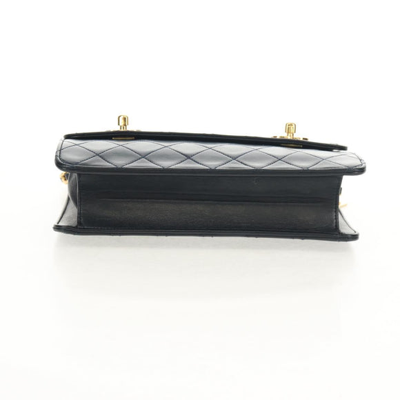 CHANEL Matelasse Double Turn Lock Chain Bag Lamb Skin 2way Navy CC Auth 150317SM