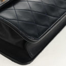 CHANEL Matelasse Double Turn Lock Chain Bag Lamb Skin 2way Navy CC Auth 150317SM-17