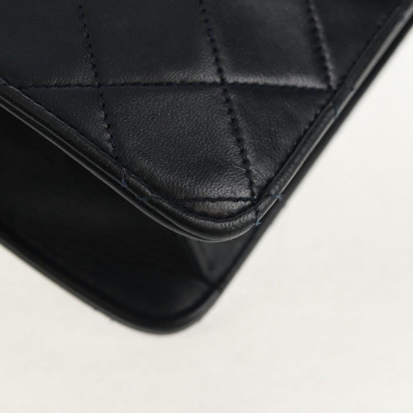 CHANEL Matelasse Double Turn Lock Chain Bag Lamb Skin 2way Navy CC Auth 150317SM