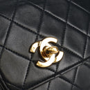 CHANEL Matelasse Double Turn Lock Chain Bag Lamb Skin 2way Navy CC Auth 150317SM-22