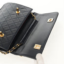 CHANEL Matelasse Double Turn Lock Chain Bag Lamb Skin 2way Navy CC Auth 150317SM-23