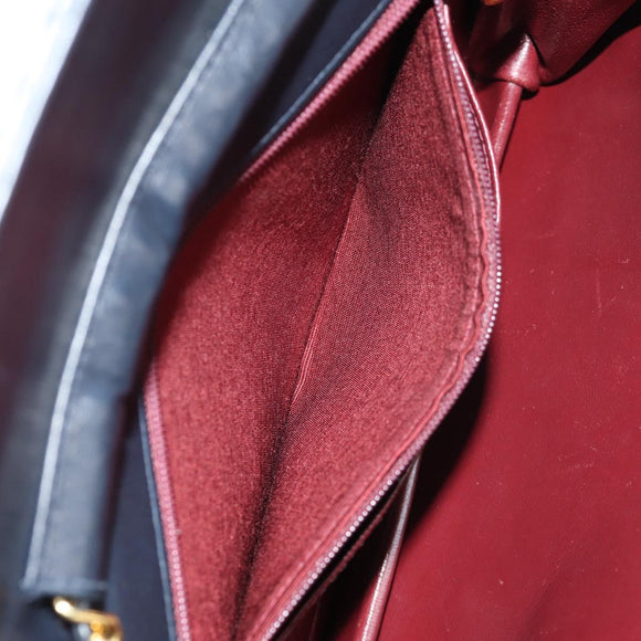 CHANEL Matelasse Double Turn Lock Chain Bag Lamb Skin 2way Navy CC Auth 150317SM