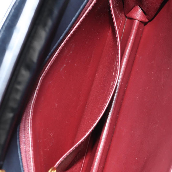 CHANEL Matelasse Double Turn Lock Chain Bag Lamb Skin 2way Navy CC Auth 150317SM