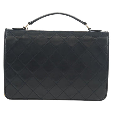 CHANEL Matelasse Double Turn Lock Chain Bag Lamb Skin 2way Navy CC Auth 150317SM - 0