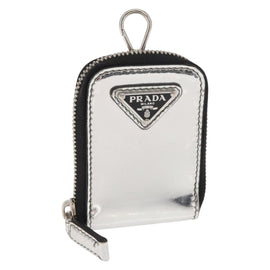 PRADA Pouch Patent leather Silver Auth 150318