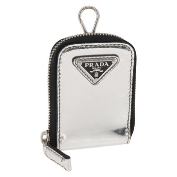 PRADA Pouch Patent leather Silver Auth 150318