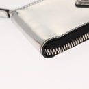 PRADA Pouch Patent leather Silver Auth 150318-15