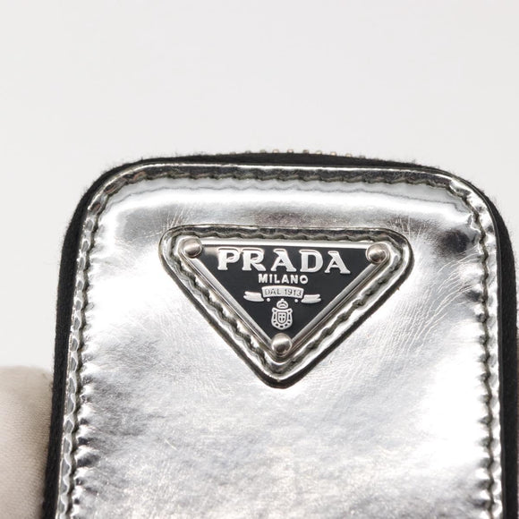 PRADA Pouch Patent leather Silver Auth 150318