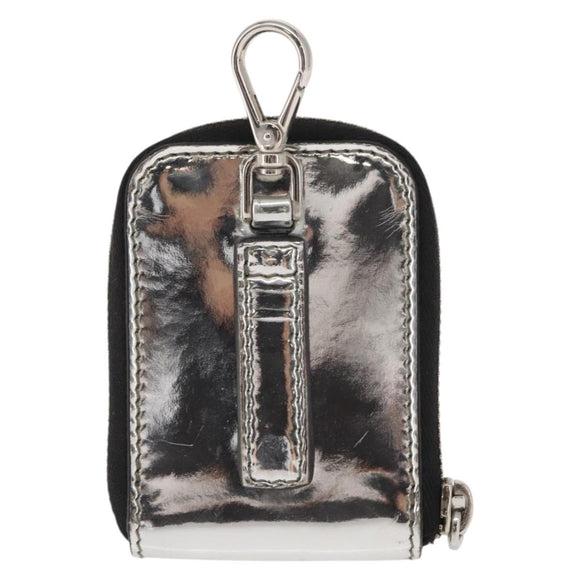 PRADA Pouch Patent leather Silver Auth 150318