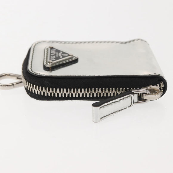 PRADA Pouch Patent leather Silver Auth 150318
