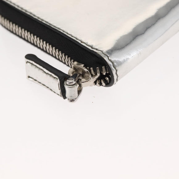 PRADA Pouch Patent leather Silver Auth 150318
