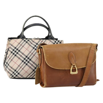 BURBERRY Nova Check Hand Bag Nylon Leather 2 Set Beige Brown Auth 150325