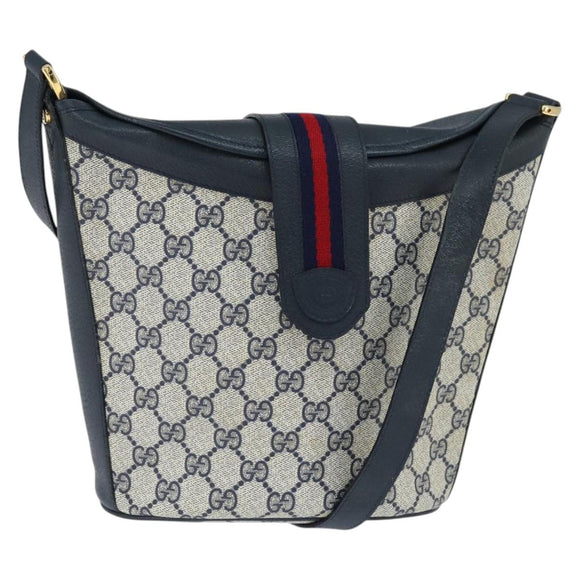 GUCCI GG Supreme Sherry Line Shoulder Bag PVC Navy Gold Auth 150340