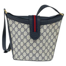 GUCCI GG Supreme Sherry Line Shoulder Bag PVC Navy Gold Auth 150340-13