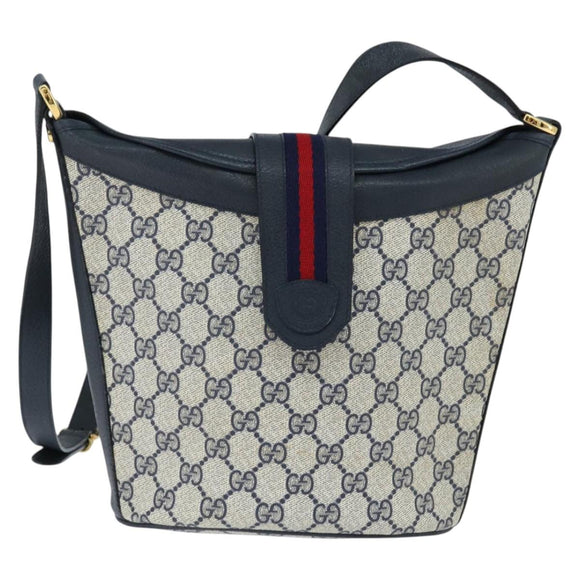 GUCCI GG Supreme Sherry Line Shoulder Bag PVC Navy Gold Auth 150340