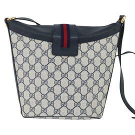 GUCCI GG Supreme Sherry Line Shoulder Bag PVC Navy Gold Auth 150340 - 0