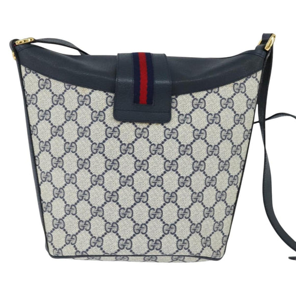 GUCCI GG Supreme Sherry Line Shoulder Bag PVC Navy Gold Auth 150340