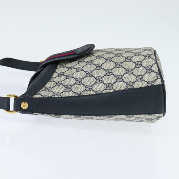 GUCCI GG Supreme Sherry Line Shoulder Bag PVC Navy Gold Auth 150340