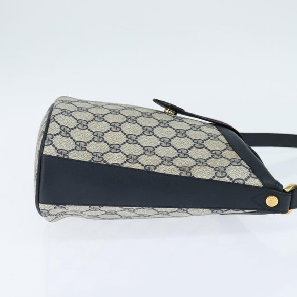 GUCCI GG Supreme Sherry Line Shoulder Bag PVC Navy Gold Auth 150340