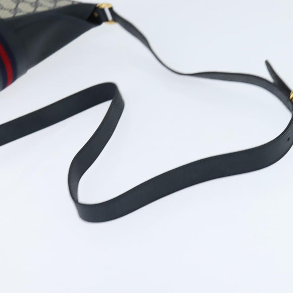 GUCCI GG Supreme Sherry Line Shoulder Bag PVC Navy Gold Auth 150340