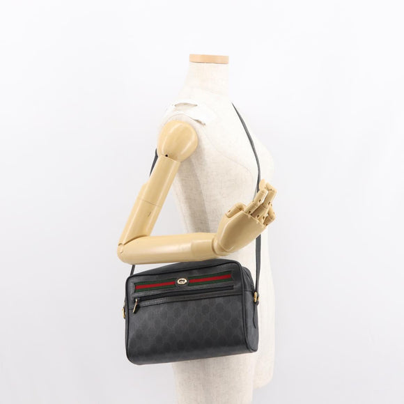 GUCCI GG Supreme Web Sherry Line Bag PVC Black Gold 119 02 088 Auth 150341