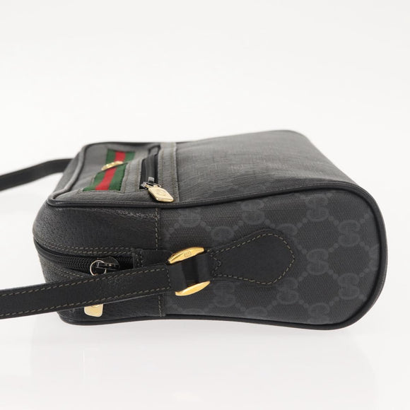 GUCCI GG Supreme Web Sherry Line Bag PVC Black Gold 119 02 088 Auth 150341