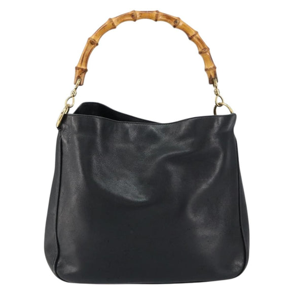 GUCCI Bamboo Hand Bag Leather Black Gold 001 0166 1638 Auth 150344