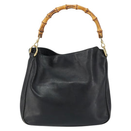 GUCCI Bamboo Hand Bag Leather Black Gold 001 0166 1638 Auth 150344 - 0