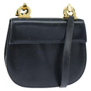 Salvatore Ferragamo Gancini Shoulder Bag Leather Navy Gold Auth 150345-1