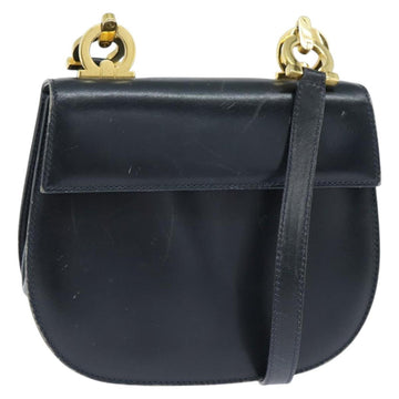 Salvatore Ferragamo Gancini Shoulder Bag Leather Navy Gold Auth 150345
