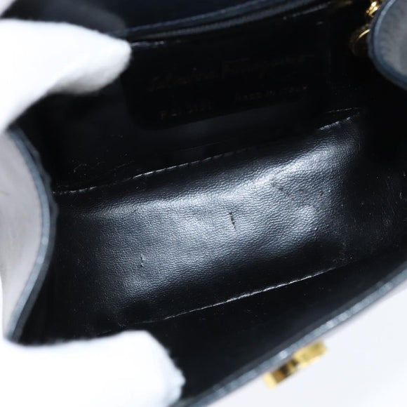 Salvatore Ferragamo Gancini Shoulder Bag Leather Navy Gold Auth 150345