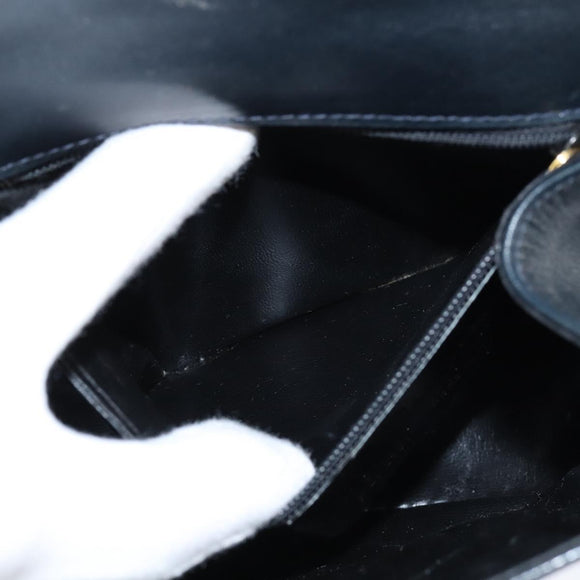 Salvatore Ferragamo Gancini Shoulder Bag Leather Navy Gold Auth 150345