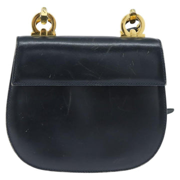 Salvatore Ferragamo Gancini Shoulder Bag Leather Navy Gold Auth 150345 - 0