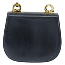 Salvatore Ferragamo Gancini Shoulder Bag Leather Navy Gold Auth 150345-3