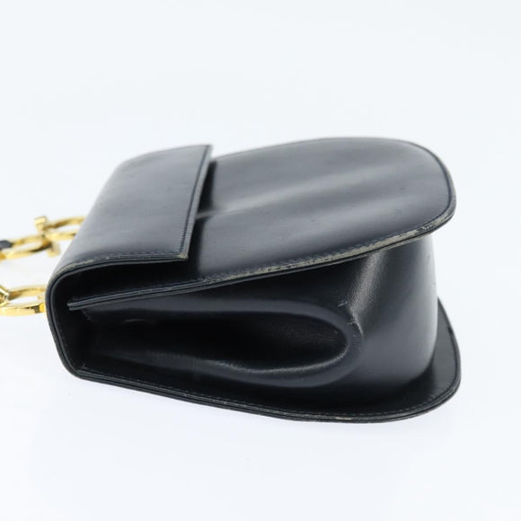 Salvatore Ferragamo Gancini Shoulder Bag Leather Navy Gold Auth 150345