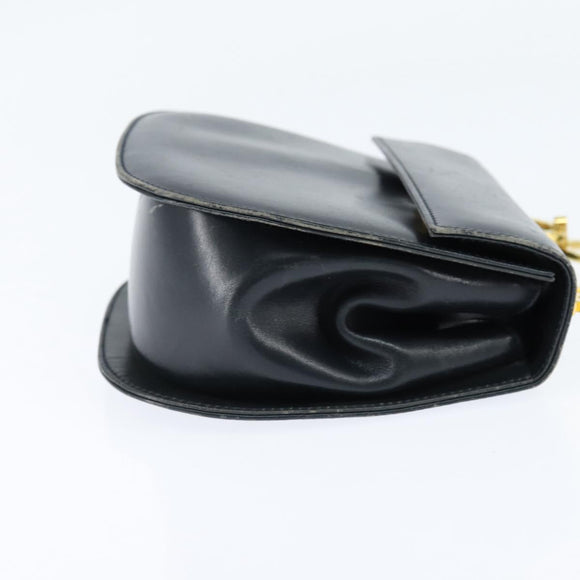 Salvatore Ferragamo Gancini Shoulder Bag Leather Navy Gold Auth 150345