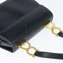 Salvatore Ferragamo Gancini Shoulder Bag Leather Navy Gold Auth 150345-6