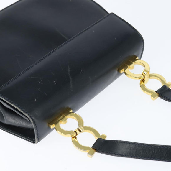 Salvatore Ferragamo Gancini Shoulder Bag Leather Navy Gold Auth 150345
