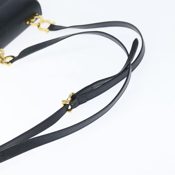 Salvatore Ferragamo Gancini Shoulder Bag Leather Navy Gold Auth 150345