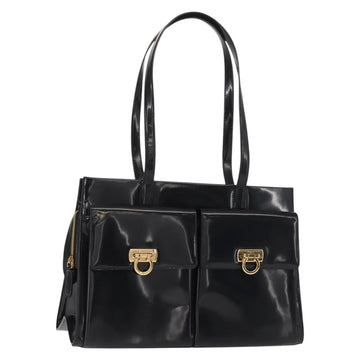 Salvatore Ferragamo Gancini Tote Bag Patent leather Black Gold Auth 150346
