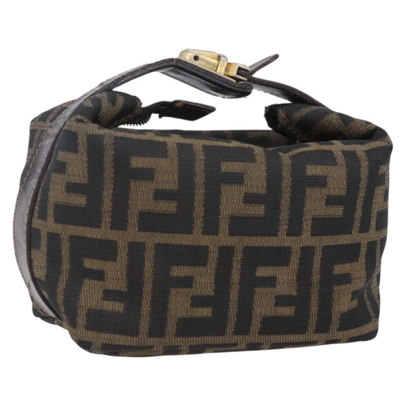 FENDI Zucca Canvas Vanity Hand Bag Black Brown Auth 150348