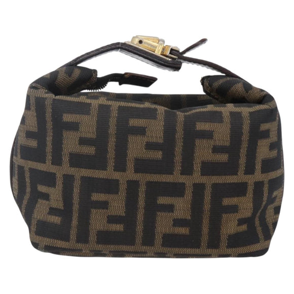 FENDI Zucca Canvas Vanity Hand Bag Black Brown Auth 150348