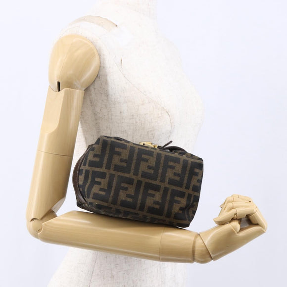 FENDI Zucca Canvas Vanity Hand Bag Black Brown Auth 150348