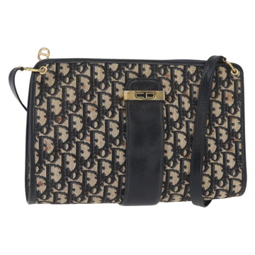 Christian Dior Trotter Canvas Shoulder Bag Navy Gold Auth 150350