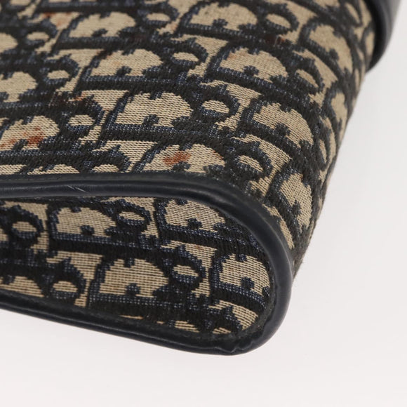 Christian Dior Trotter Canvas Shoulder Bag Navy Gold Auth 150350
