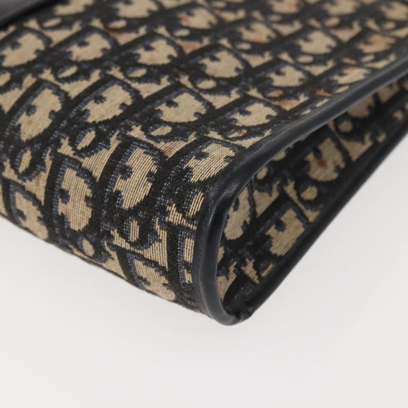 Christian Dior Trotter Canvas Shoulder Bag Navy Gold Auth 150350