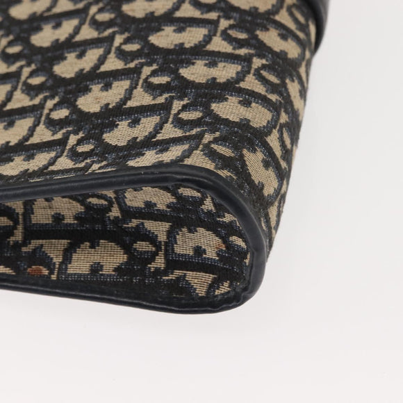 Christian Dior Trotter Canvas Shoulder Bag Navy Gold Auth 150350